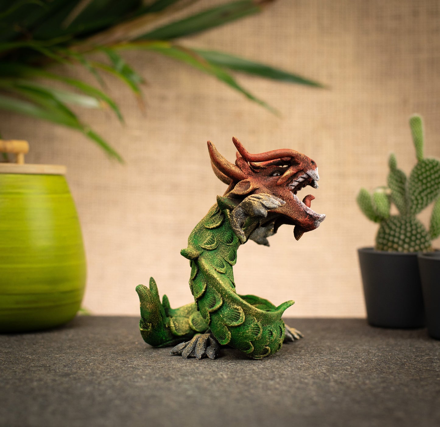 Hand Made Hand Painted Wood-Paste Multicolour Spiral Dragon