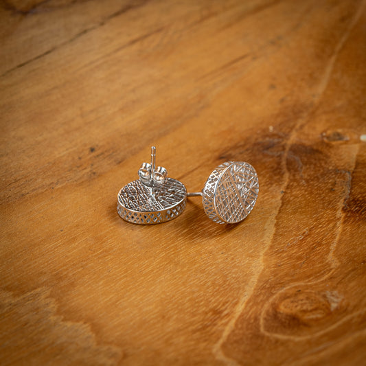 Sterling Silver, Rhodium Plated Abstract Oval Sunset Horizon Stud Earrings