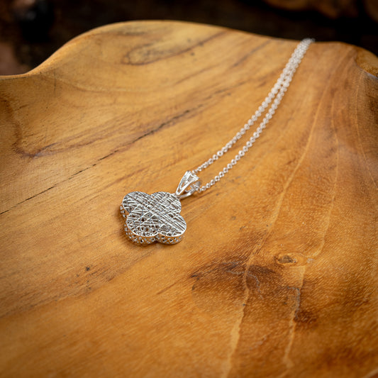 Sterling Silver, Rhodium Plated Abstract Clover Horizon Necklace