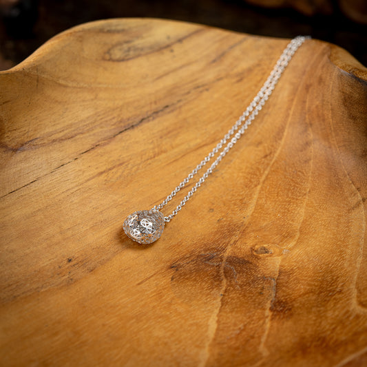 Sterling Silver, Rhodium Plated Geometric Teardrop Honeycomp Pendant Necklace