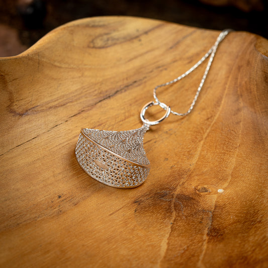 Sterling Silver, Rhodium Plated Geometric Shell Pattern Pendant