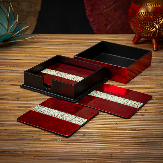 Coaster Set in Square Metallic Lacquer Box