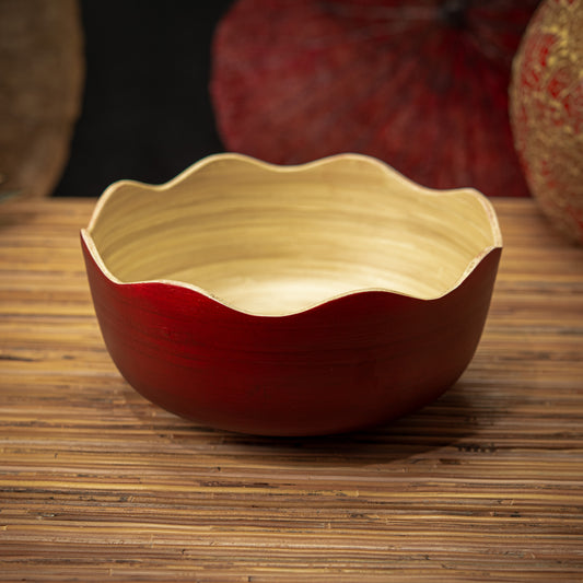 Bamboo Wave Cut Bowl Natural Inside; Color Painted Outside
