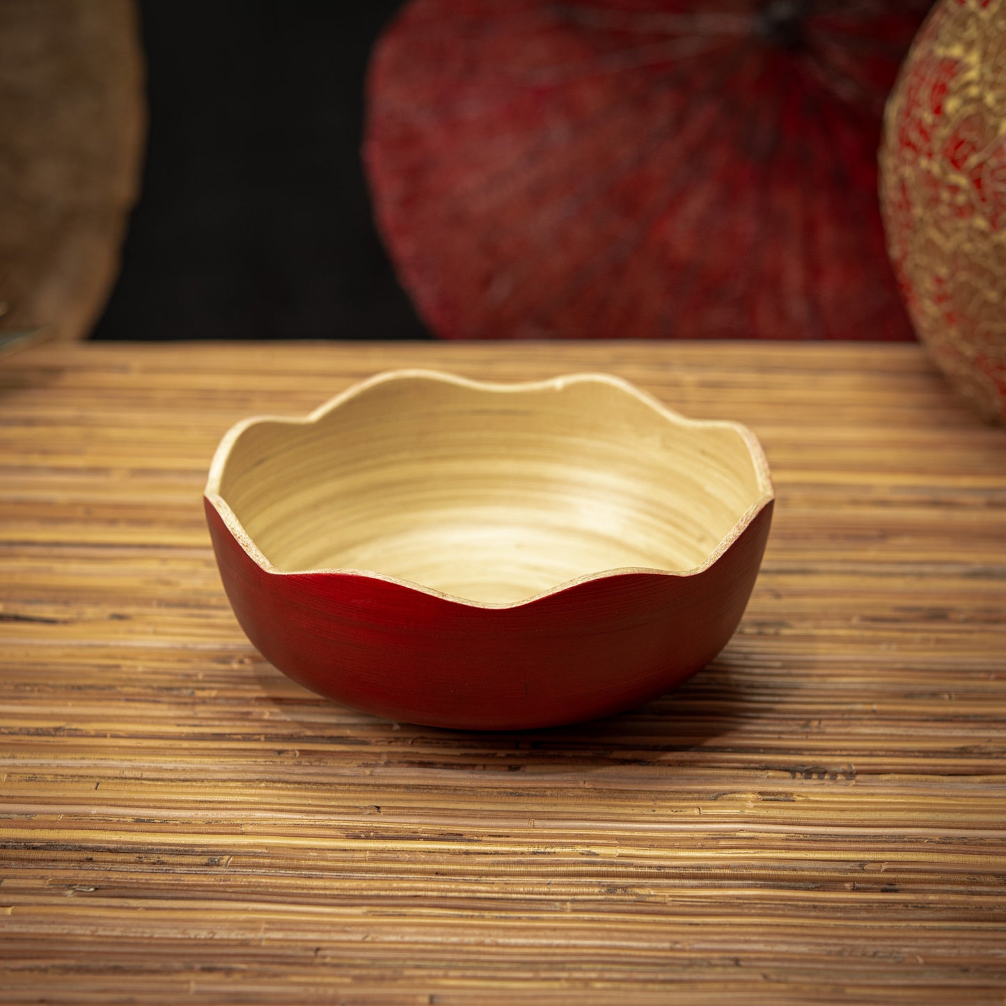 Bamboo Wave Cut Bowl Natural Inside; Color Painted Outside