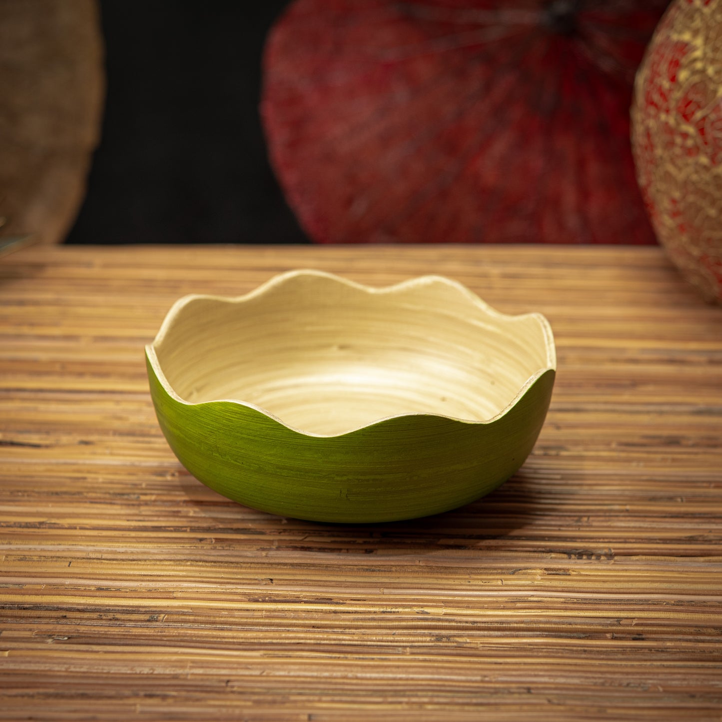 Bamboo Wave Cut Bowl Natural Inside; Color Painted Outside