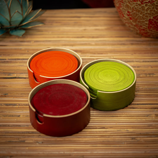 Bamboo Coasters Natural Inside; Color Painted Outside