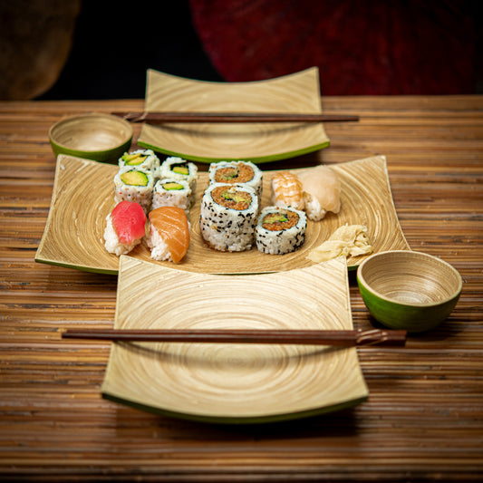 Bamboo Sushi Set; Plate,Bowl & Chopsticks