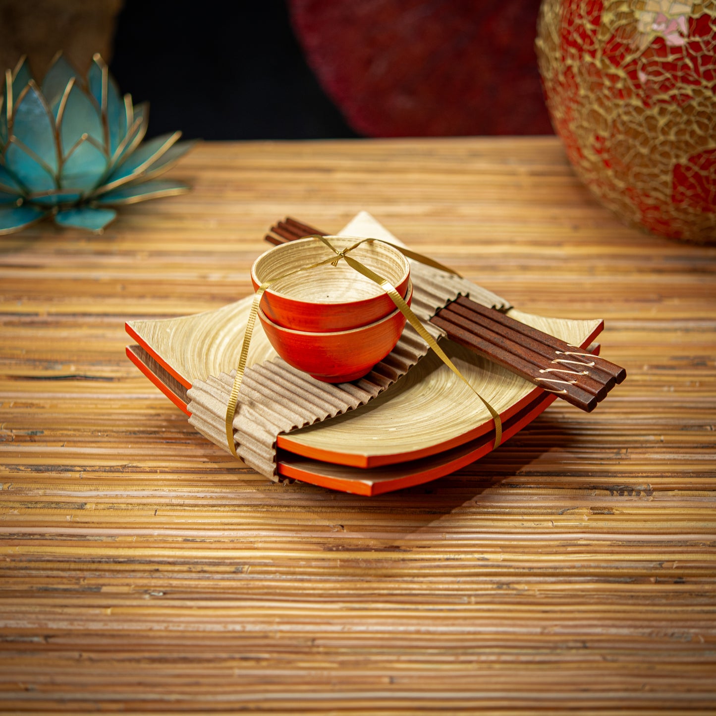 Bamboo Sushi Set; Plate,Bowl & Chopsticks