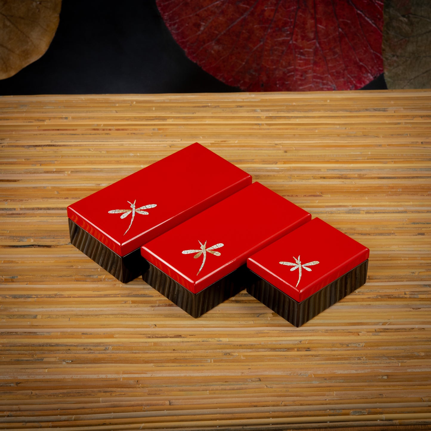 Dragonfly Design Rectangle Lacquer Jewelry Box with Mirror and Egg Shell