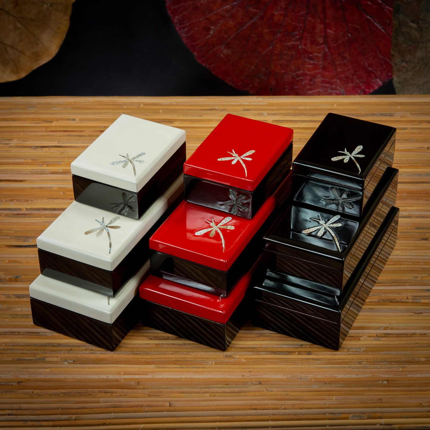 Dragonfly Design Rectangle Lacquer Jewelry Box with Mirror and Egg Shell