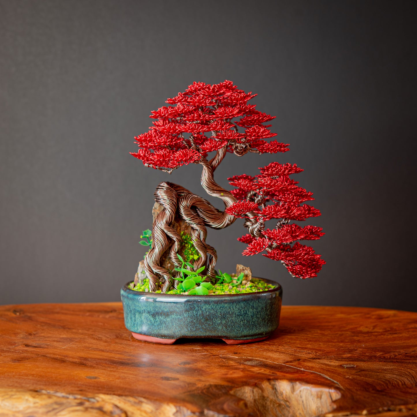 Wire Bonsai Over Rock, 20cm
