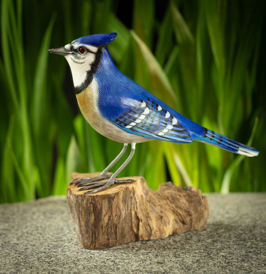 Hand Made Hand Painted Wooden Sculpture of a Bluejay