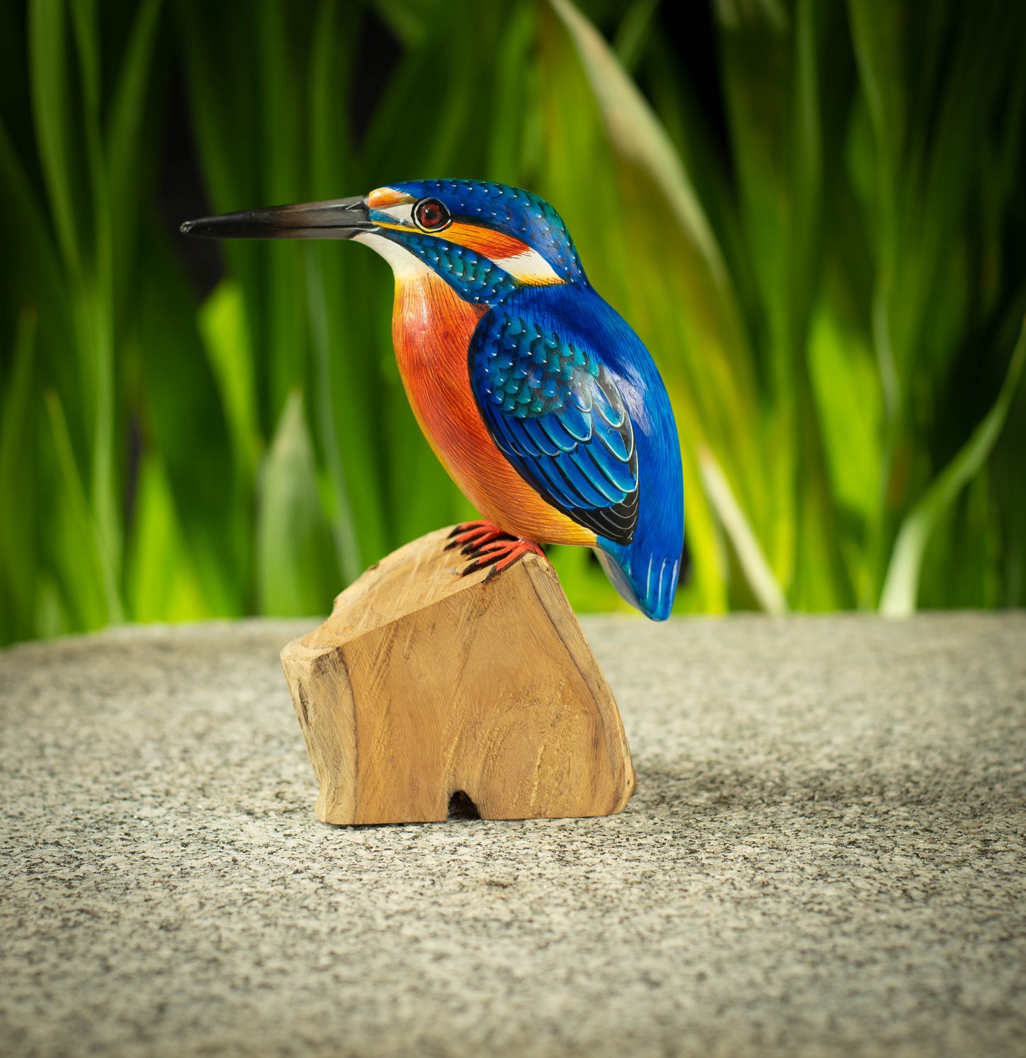 Hand Made Hand Painted Wooden Sculpture of a European Kingfisher