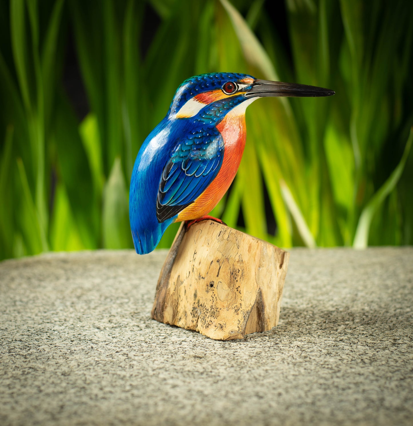 Hand Made Hand Painted Wooden Sculpture of a European Kingfisher
