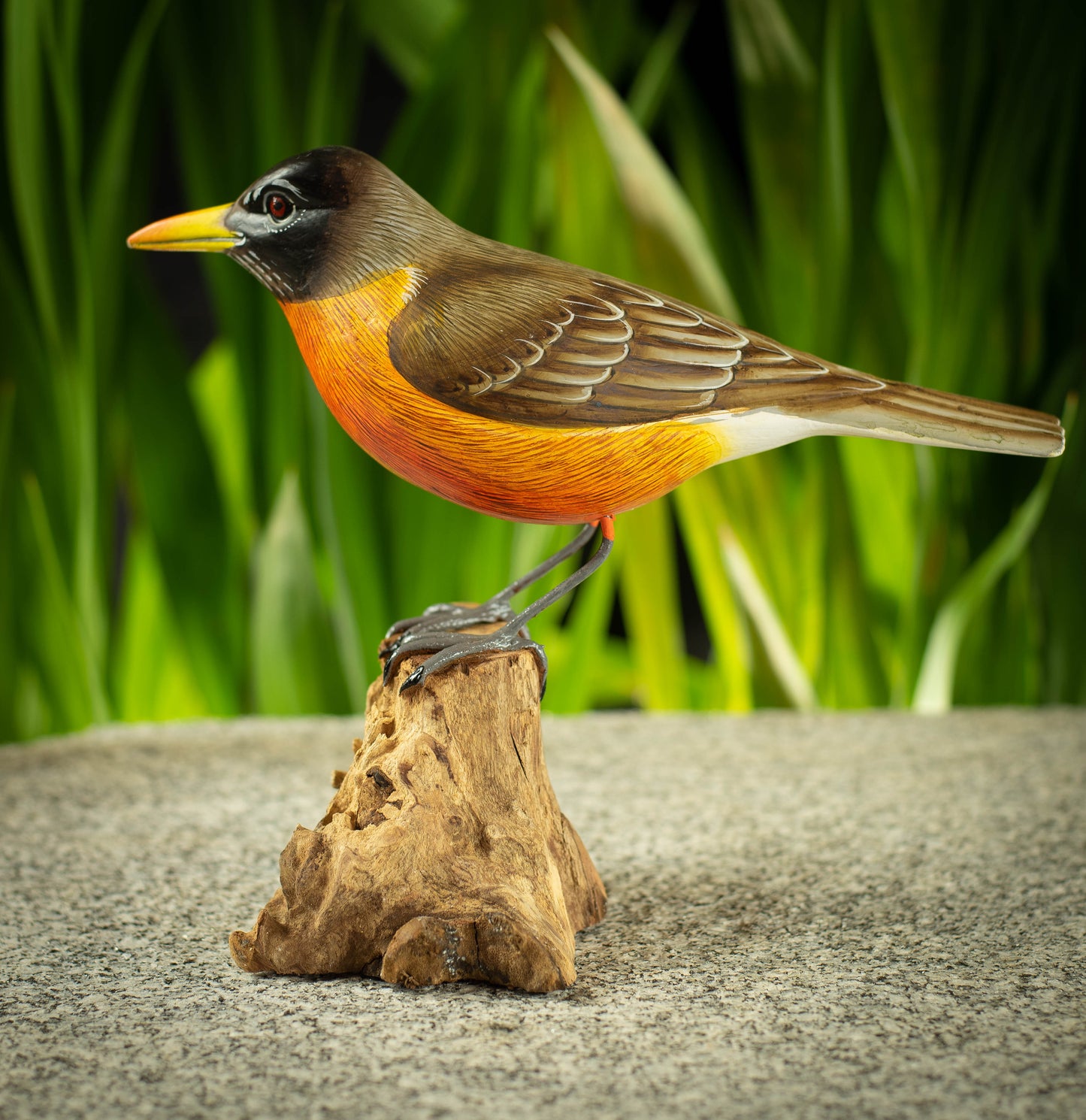 Hand Made Hand Painted Wooden Sculpture of an American Robin