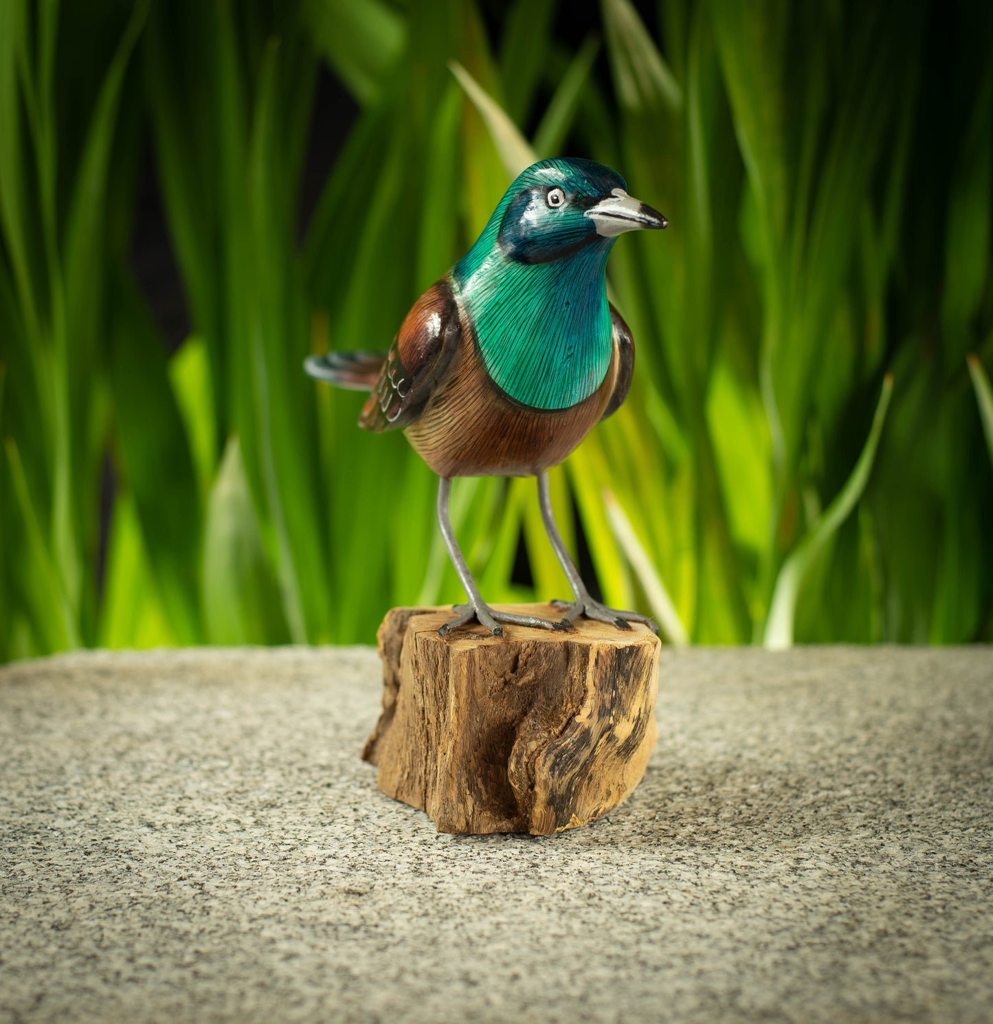 Hand Made Hand Painted Wooden Sculpture of a Common Grackle