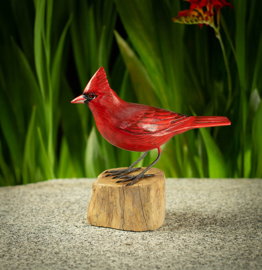 Hand Made Hand Painted Wooden Sculpture of a Cardinal