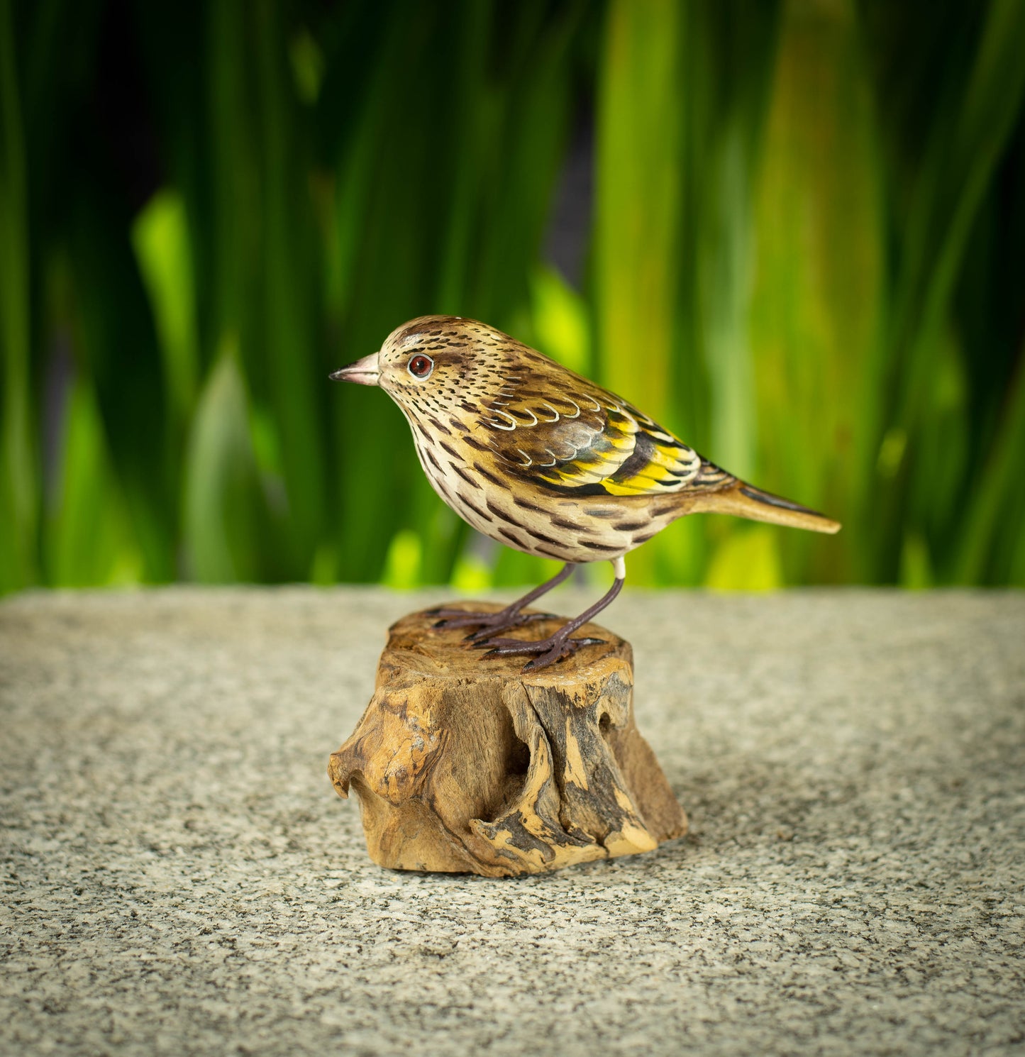Hand Made Hand Painted Wooden Sculpture of a Pine Siskin