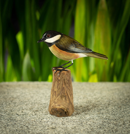 Hand Made Hand Painted Wooden Sculpture of a Black-Capped Chickadee