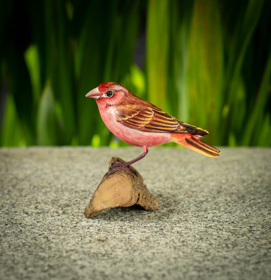 Hand Made Hand Painted Wooden Sculpture of a Purple Finch